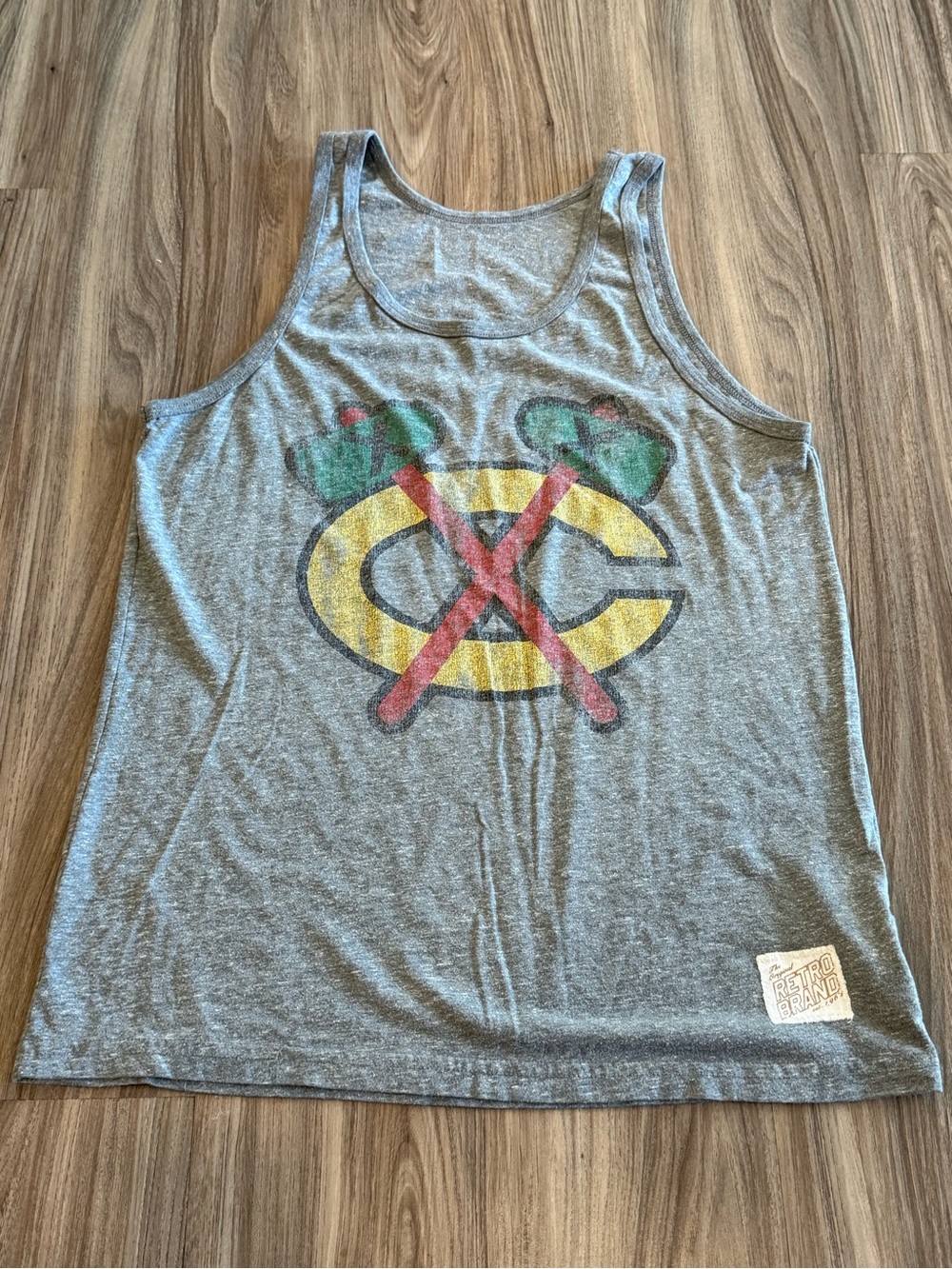 Chicago Blackhawks Gray Muscle Tank with Yellow, Green & Red Graphic Size M